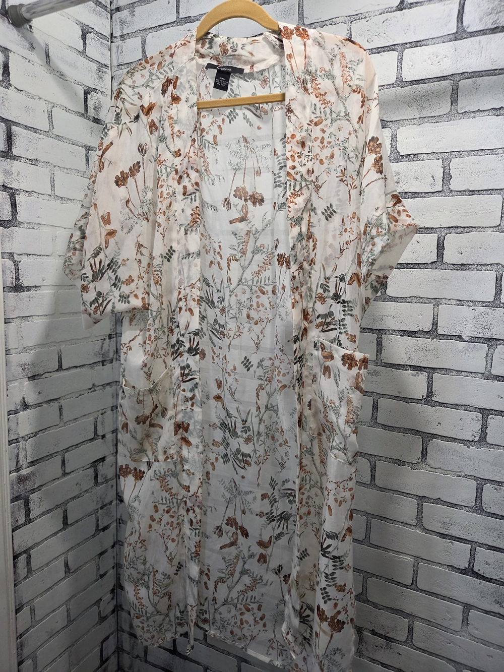 Cejon White Sheer Floral Kimono with Rust & Sage Print
